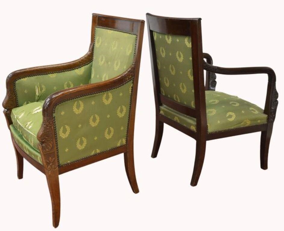 Appraisal: lot of French Empire style armchairs mid th c upholstered