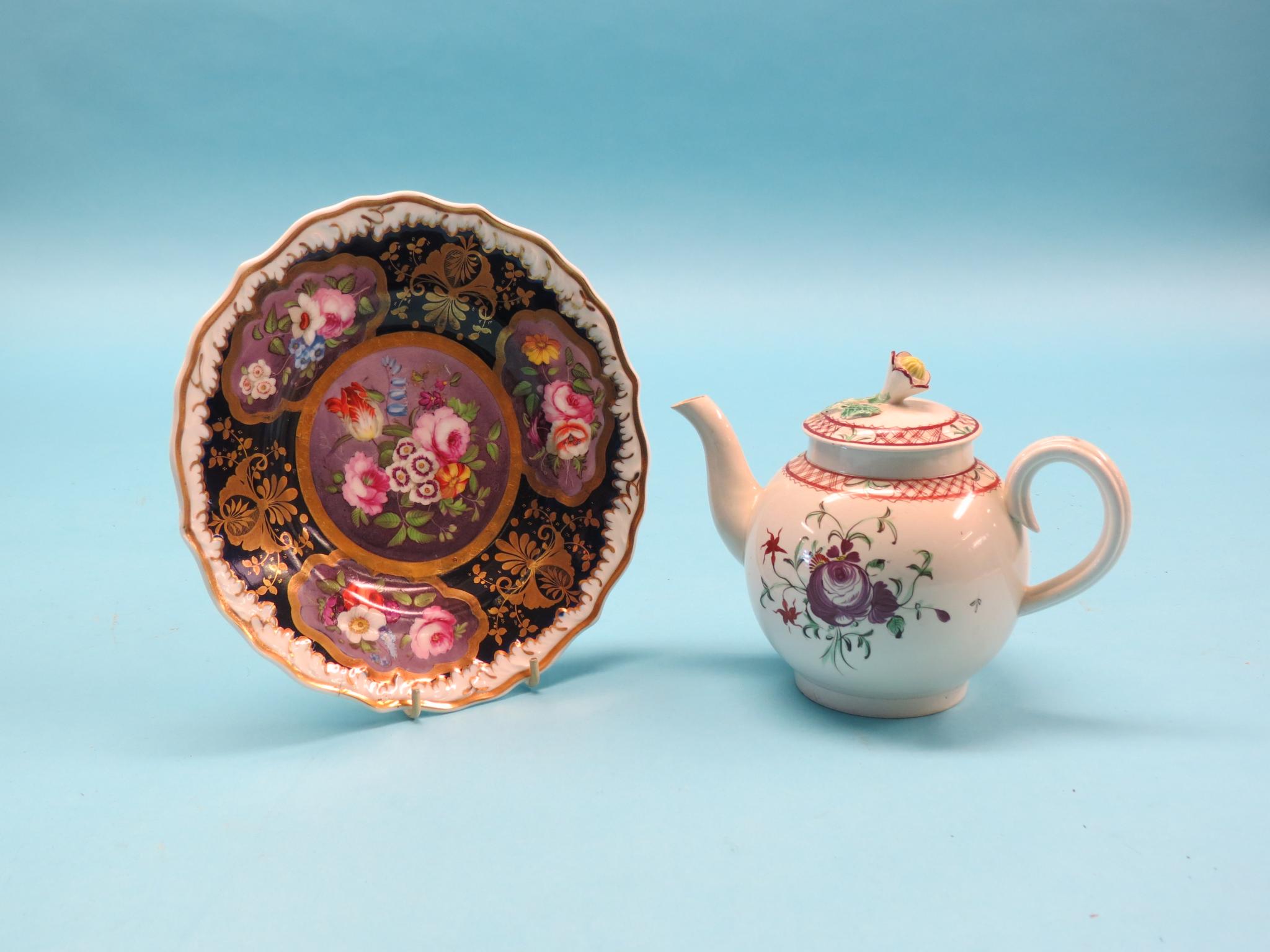 Appraisal: A Staffordshire creamware teapot bullet-shape painted with flowers in enamels