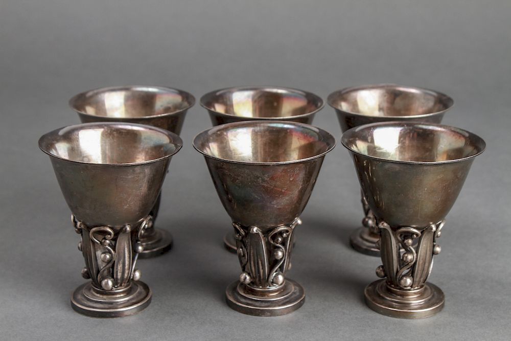 Appraisal: Evald Nielsen Danish Silver Cordial Cups Set of Set of