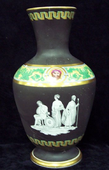 Appraisal: A Victorian black ground vase decorated Classical figures and charioteers