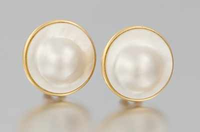 Appraisal: A Pair of Ladies' Mabe Blister Earrings k yellow gold