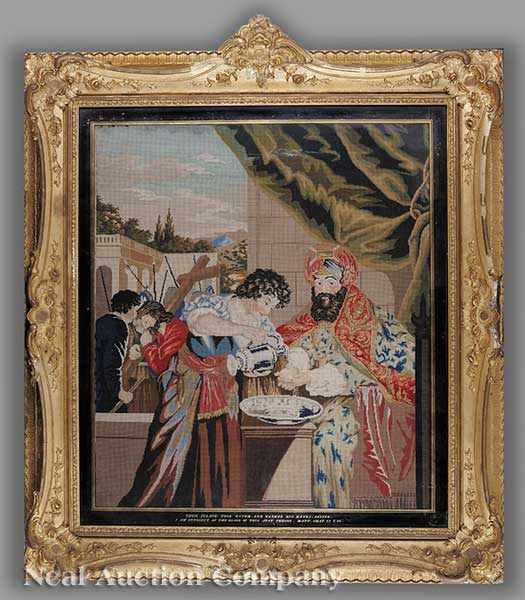 Appraisal: An Antique English Needlepoint Embroidery of The Roman Prefect Pontius