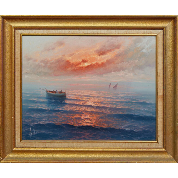 Appraisal: Chinese School Sunset Seascape th c oil on canvas signed