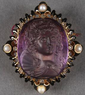 Appraisal: FRENCH CARVED AMETHYST CAMEO BROOCH A VERY FINE FRENCH CARVED