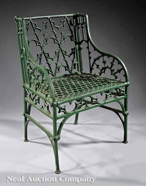 Appraisal: An American Gothic Cast Iron Armchair mid- th c probably