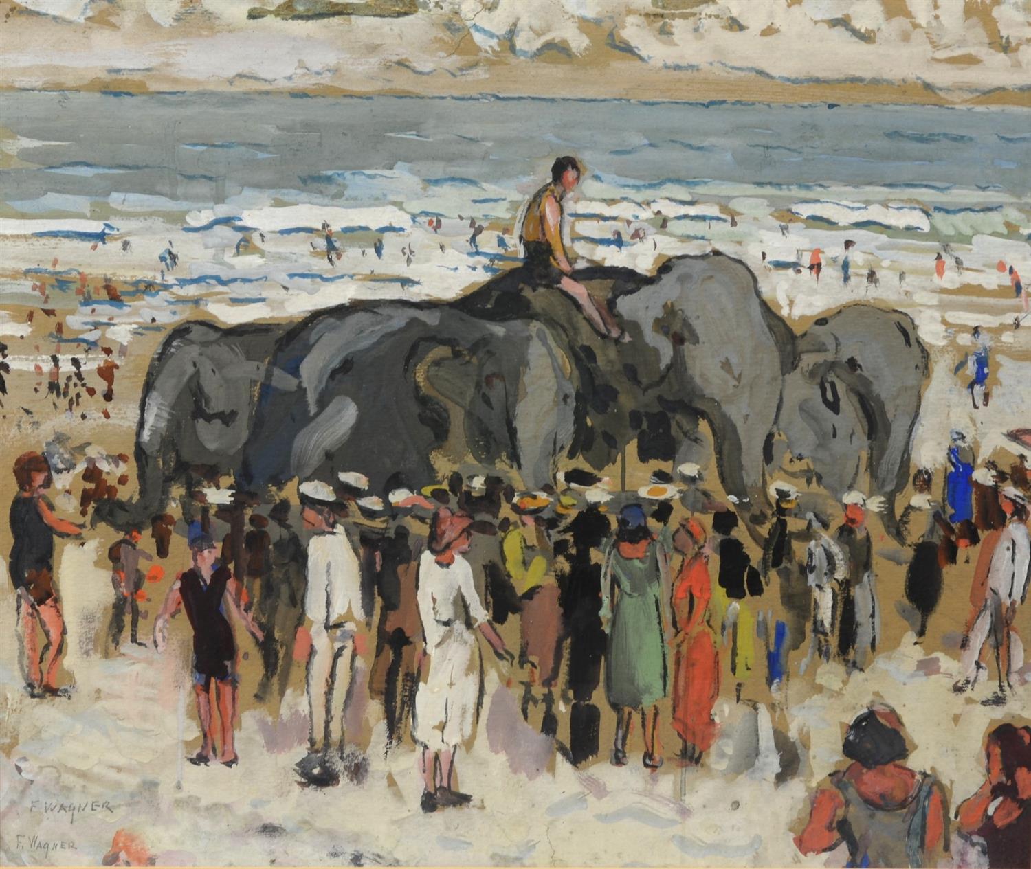 Appraisal: Frederick Wagner American - gouache on paper Crowd on Beach