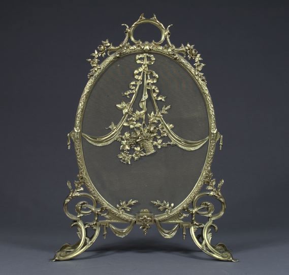 Appraisal: French Oval Brass and Brass Mesh Firescreen first quarter th