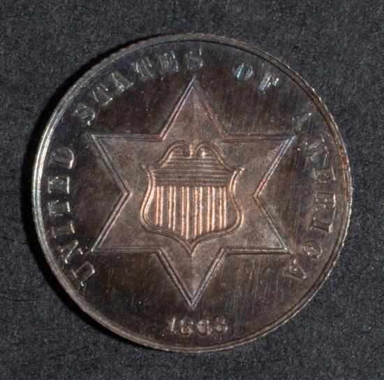 Appraisal: United States silver three-cent piece Proof with dark iridescent toning