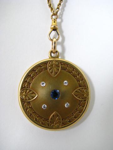 Appraisal: A K Antique Yellow Gold Locket dated Christmas with Sapphire