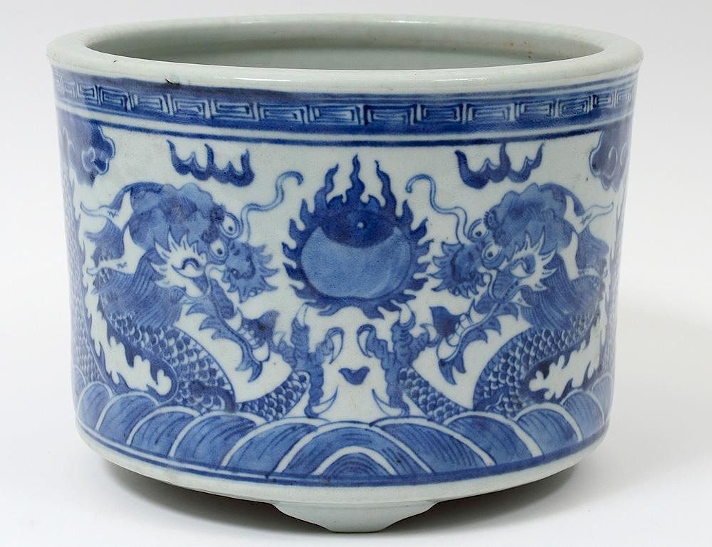 Appraisal: BLUE AND WHITE PORCELAIN JARDINIERE Chinese Republic Period With wax