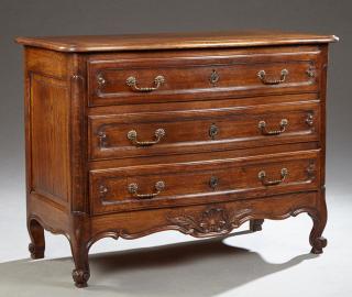 Appraisal: French Louis XV Style Carved Oak Commode th c the