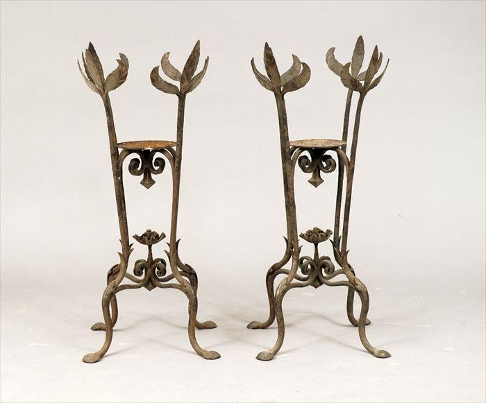 Appraisal: Pair of Wrought-Iron Plant Stands in in diam