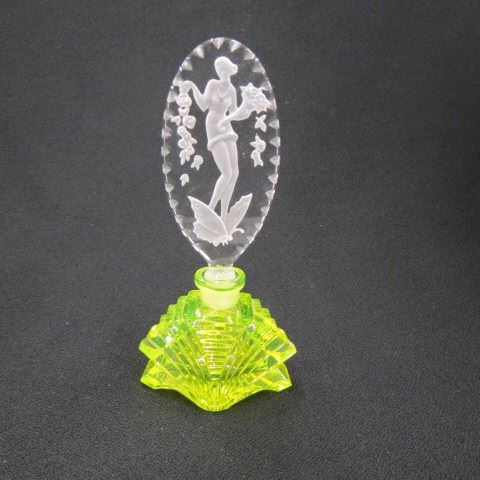 Appraisal: Czechoslovakia Cut Glass Perfume Bottle intaglio Art Deco lady stopper