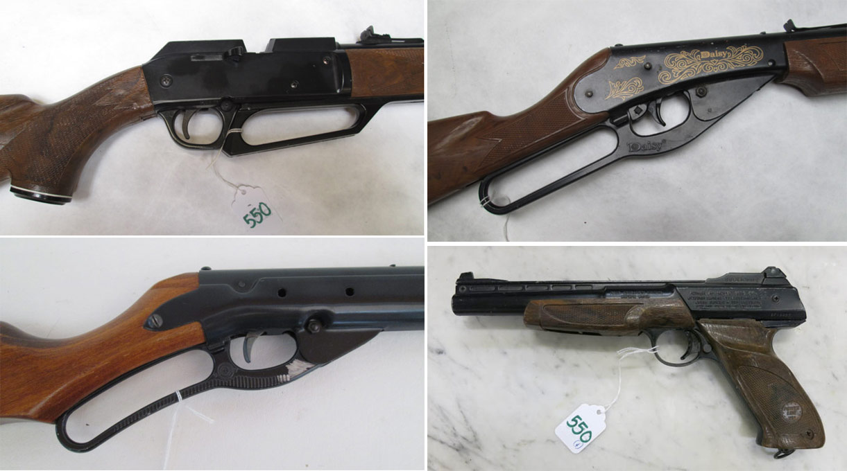 Appraisal: FOUR DAISY AIR GUNS model lever action rifle with wood