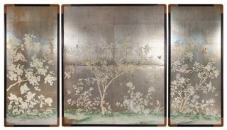 Appraisal: Three Gracie Hand-Painted Wallpaper Panels mid- th century each painted