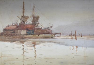 Appraisal: Frank Henry Mason - A estuary with a sailing ship