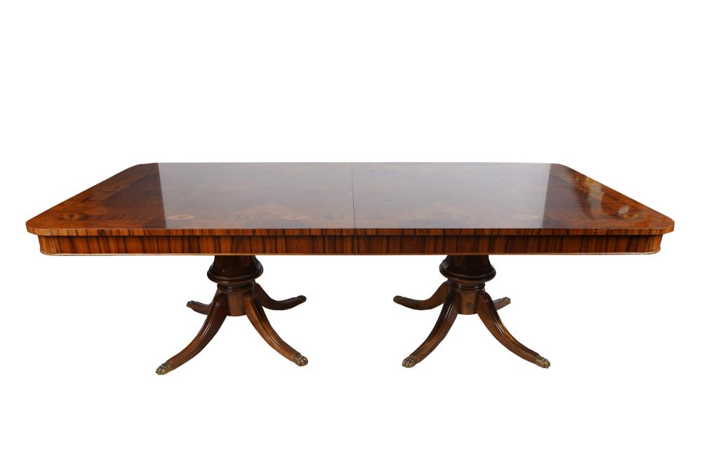 Appraisal: REGENCY STYLE INLAID MAHOGANY DINING TABLEmodern the top cross-banded and