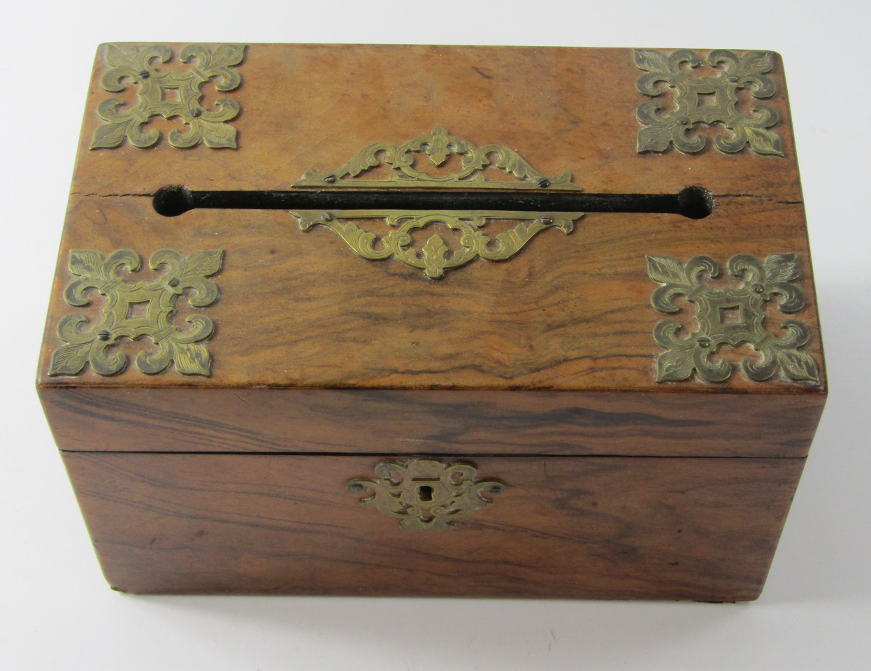 Appraisal: A Victorian walnut and brass bound letters box cm x