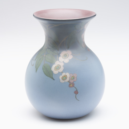 Appraisal: ROOKWOOD Vellum bulbous vase painted by Lenore Asbury with pink