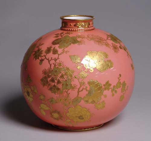 Appraisal: FINE ROYAL CROWN DERBY DECORATED VASE Ball-shaped with pink ground