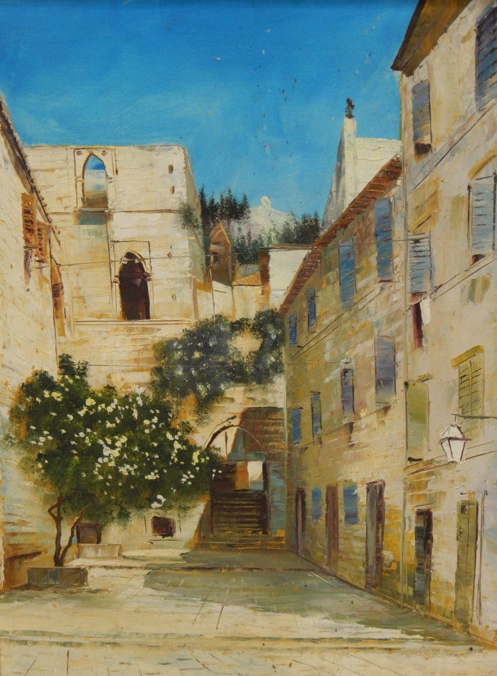 Appraisal: G Wellisch thC Continental courtyard oil on canvas signed cm