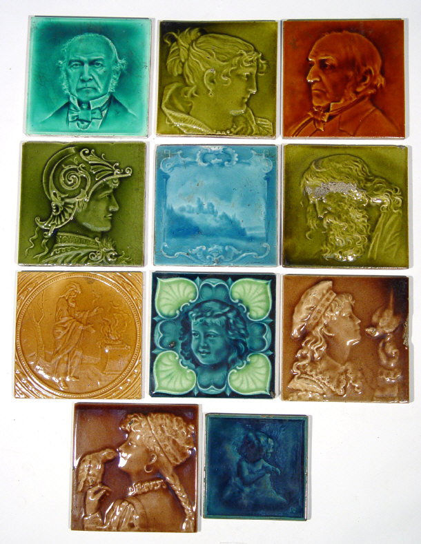 Appraisal: Eleven Victorian colour glazed pottery tiles relief moulded with portraits