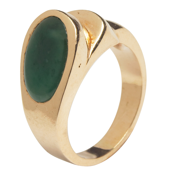 Appraisal: Art Deco revival style k gold ring oval Jade cabochon