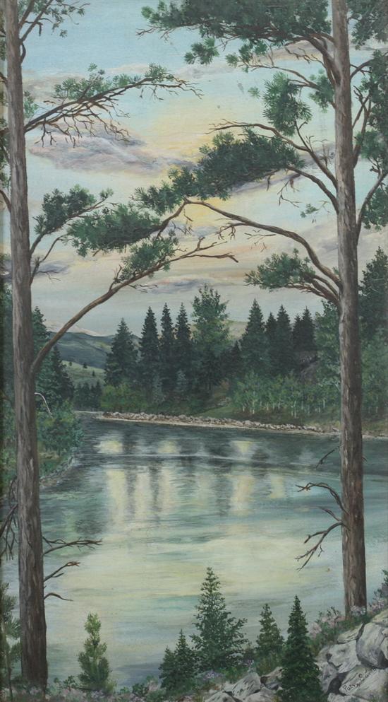 Appraisal: PATSY PASQUALE SANTO American - LAKE LANDSCAPE WITH PINES signed