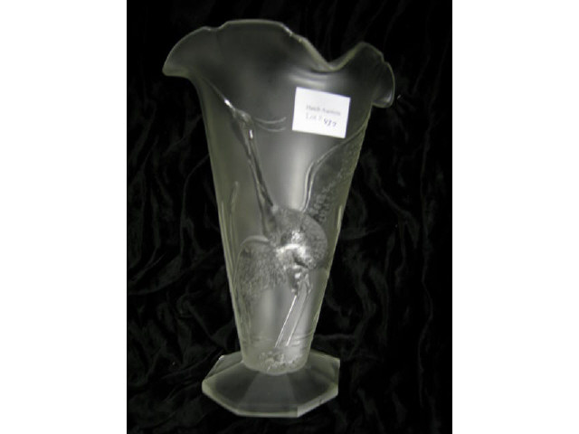 Appraisal: Verlys Type Satin Glass Vase with heron