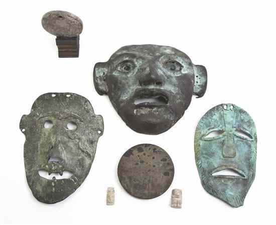 Appraisal: A Group of Three Pre-Columbian Style Metal Masks including an