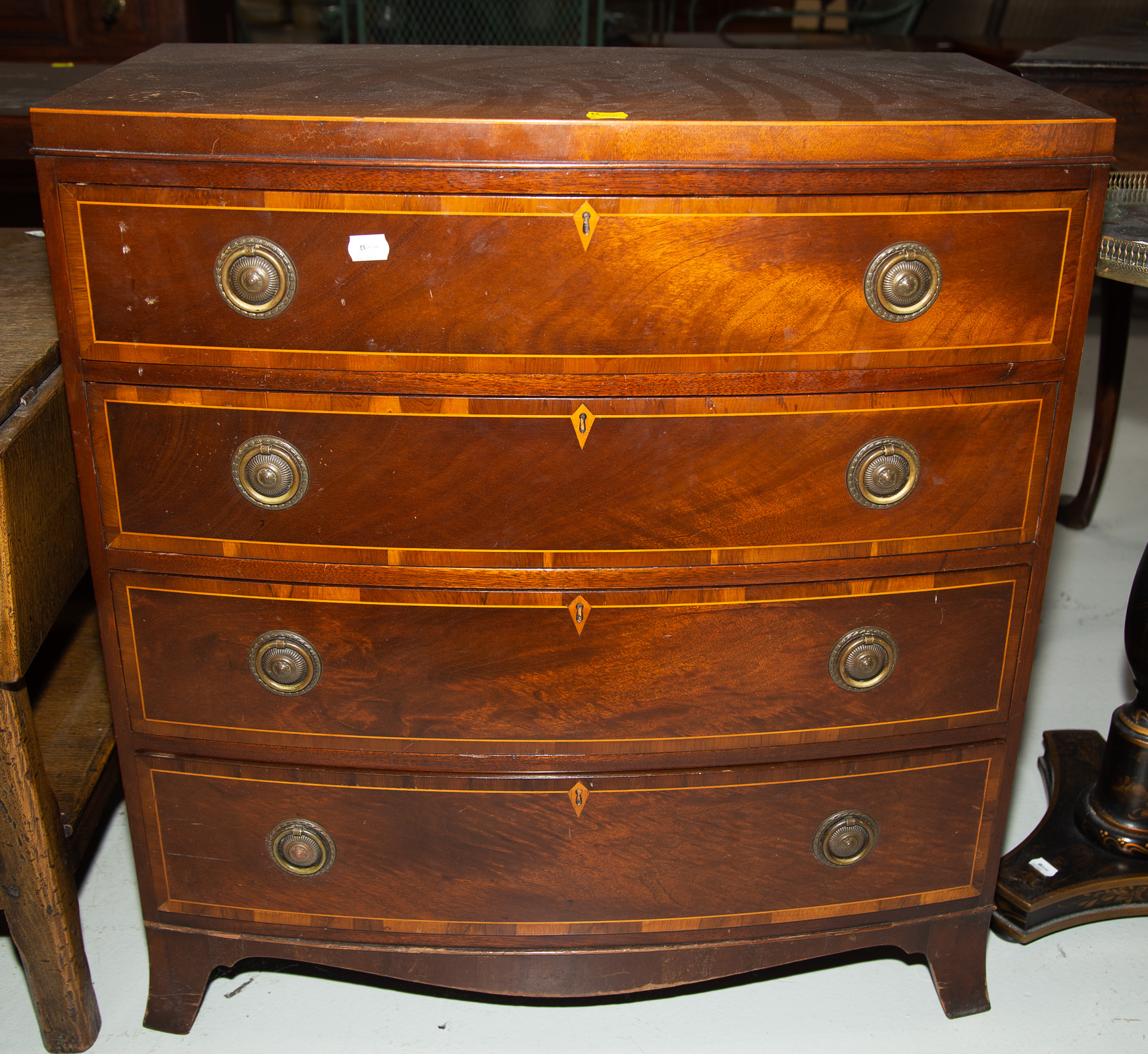 Appraisal: MAHOGANY BOWFRONT BACHELOR'S CHEST OF DRAWERS rd quarter th century