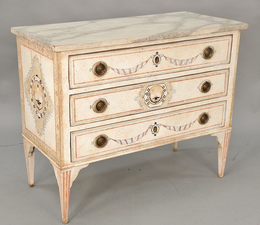 Appraisal: Three drawer painted chest ht in wd in Provenance An