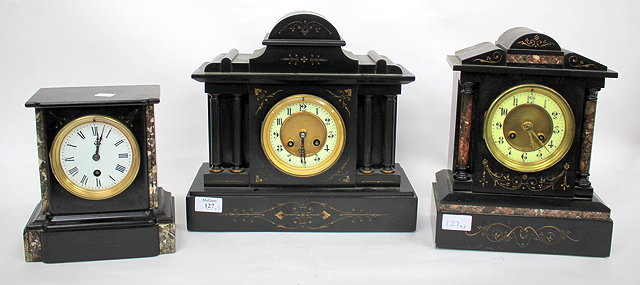 Appraisal: THREE LATE TH CENTURY MANTLE CLOCKS each with enamelled dials