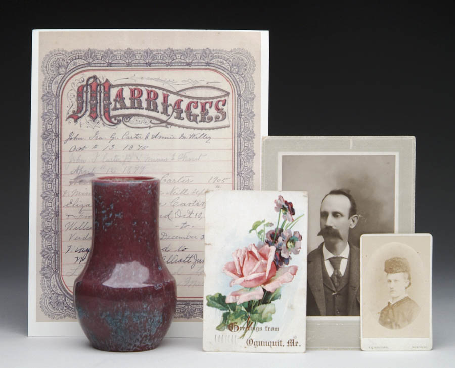 Appraisal: WALLEY POTTERY RED VASE AND WALLEY FAMILY PAPERS AND PHOTOGRAPHS