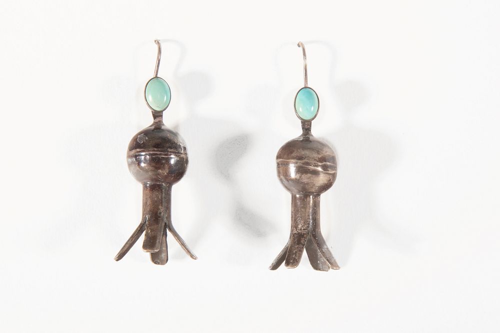 Appraisal: A Pair of Navajo Silver and Turquoise Squash Blossom Earrings