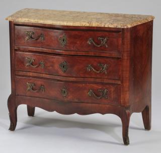 Appraisal: French three drawer marble top chest w Late th or