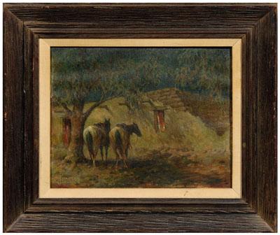 Appraisal: Charles Jellicoe painting two horses tethered to tree at an