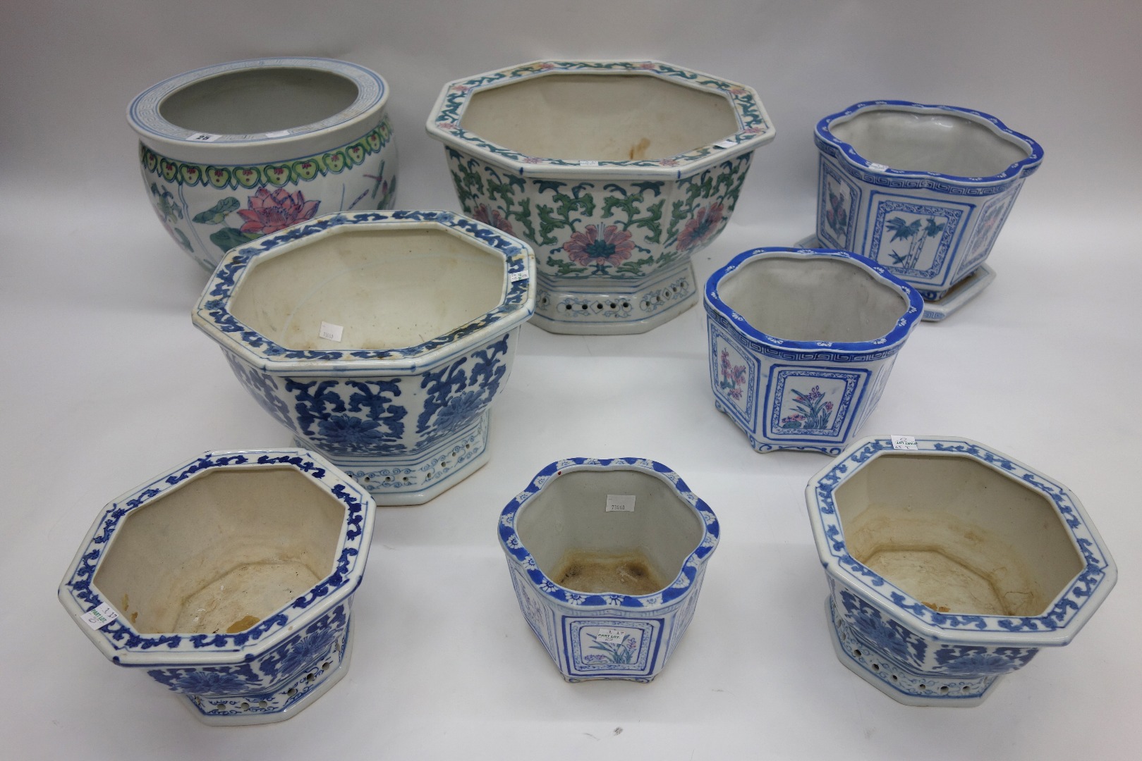 Appraisal: A collection of eight modern Asian ceramic jardinieres