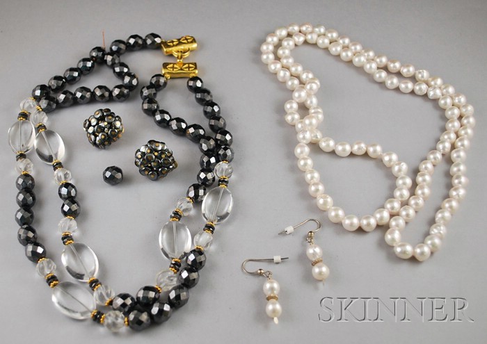 Appraisal: Freshwater Pearl Necklace and Earrings and a Glass and Crystal