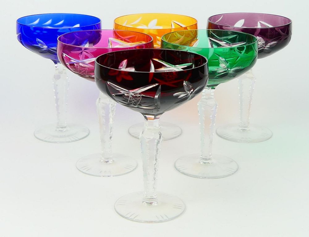 Appraisal: SET OF BOHEMIAN CUT TO CLEAR COCKTAIL GLASSES Different colors