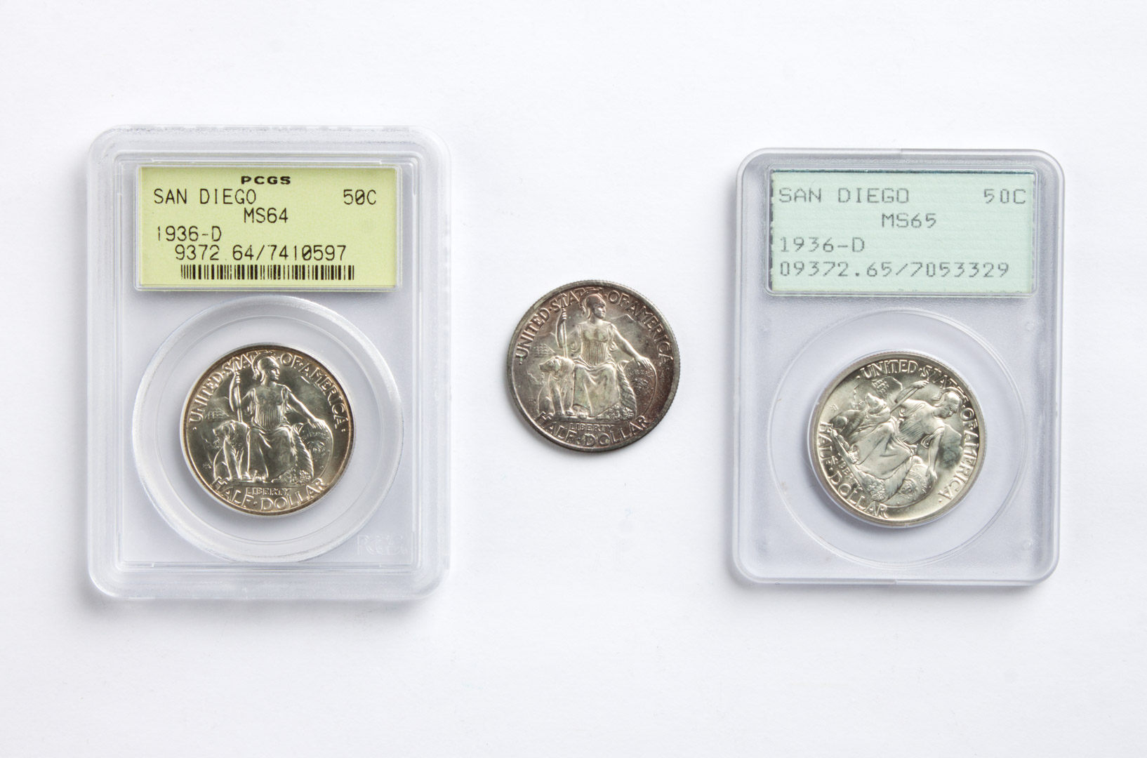 Appraisal: Three U S San Diego commemorative half dollars comprising -S