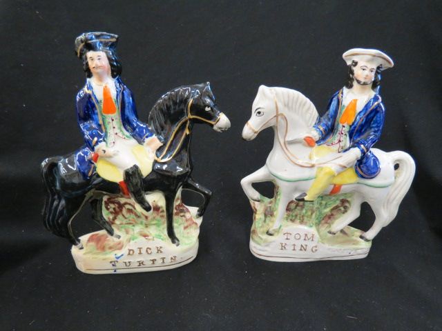 Appraisal: Staffordshire Pottery Figurines Tom King Dick Turpin one has head