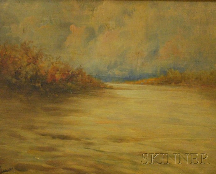 Appraisal: American School th Century Coastal Autumn Landscape Signed indistinctly l