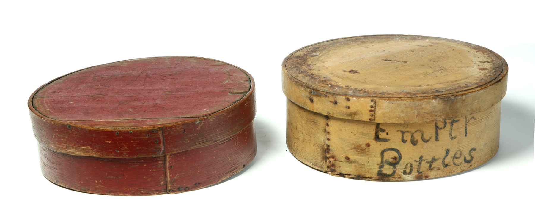 Appraisal: TWO AMERICAN PANTRY BOXES Late th century Round bentwood boxes