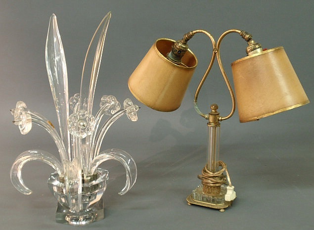 Appraisal: Glass epergne h and a brass and glass double arm