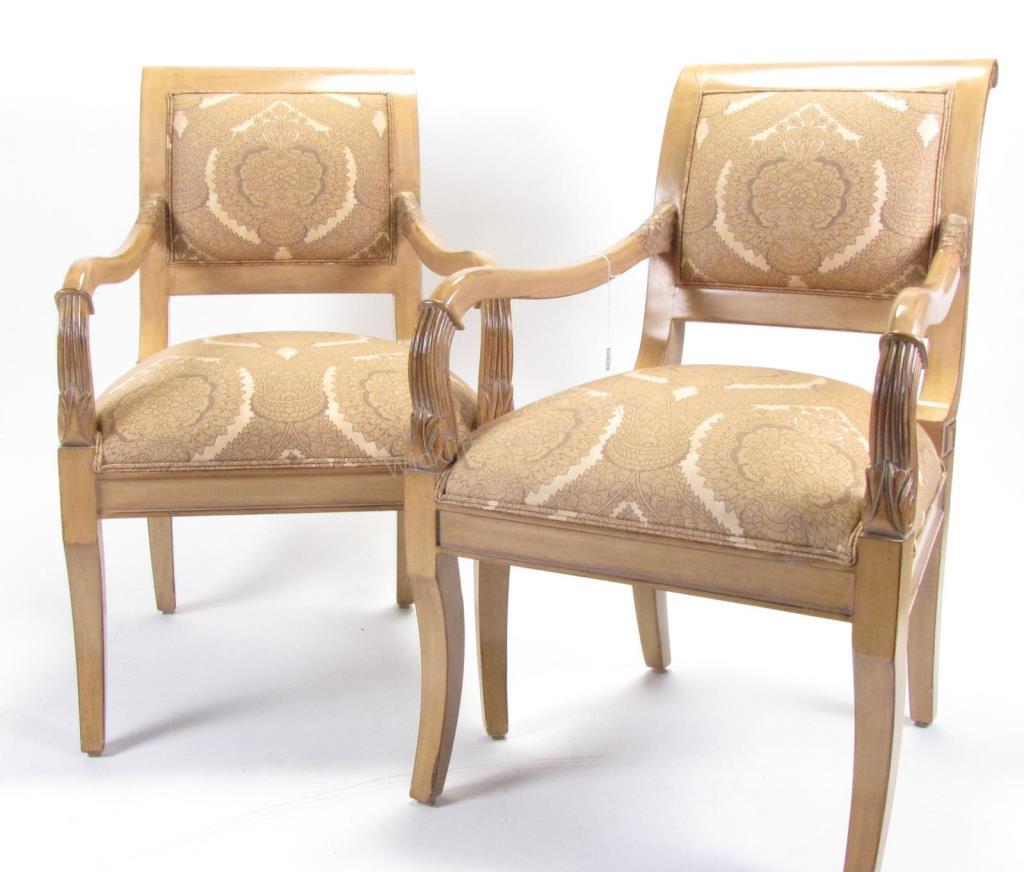 Appraisal: A pair of Kreiss Collection French-style Fauteils with custom double-welt