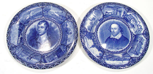 Appraisal: Two pottery plates transfer printed with Shakespeare and Robert Burns