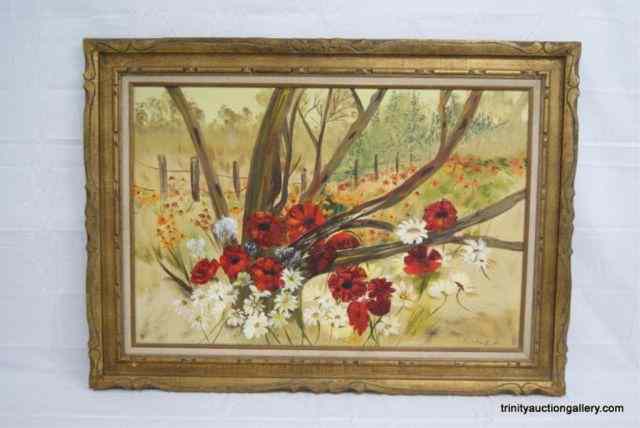 Appraisal: Original Oil on Canvas Floral Landscape - SignedIs a nice