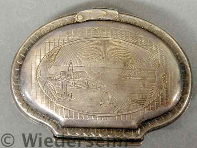 Appraisal: Early oval silver change purse th c the front engraved