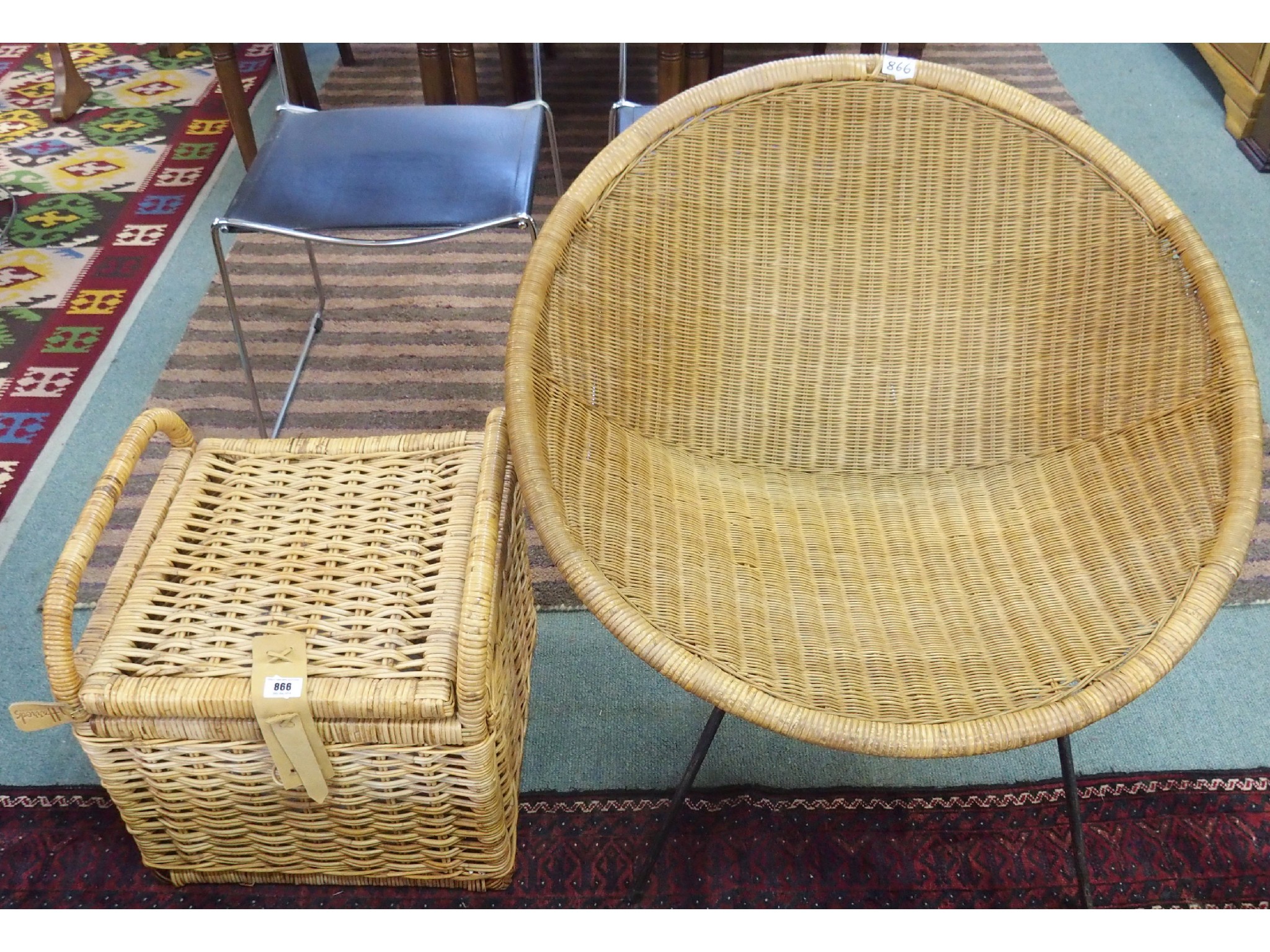 Appraisal: A Harrods of London basketware picnic seat and basket and